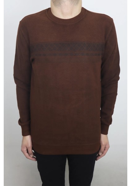 Fistan Store Erkek Kiremit Desenli Spor Normal Kalıp Bisiklet Yaka Selanik Kumaşlı Kışlık Kazak