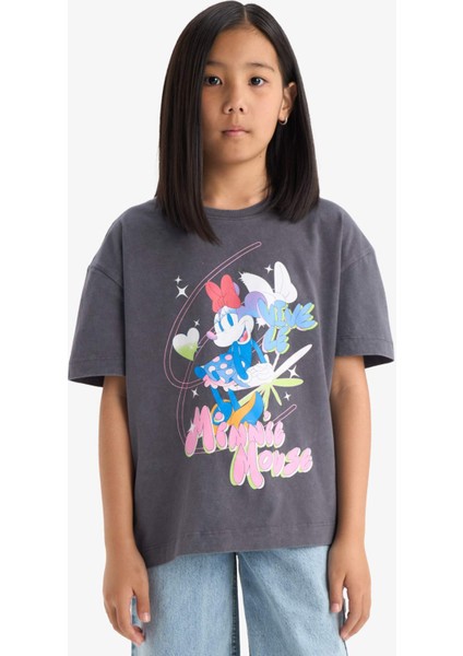 Kız Çocuk Disney Mickey & Minnie Oversize Geniş Kalıp Bisiklet Yaka Kısa Kollu Tişört E2617A825SM modelleri