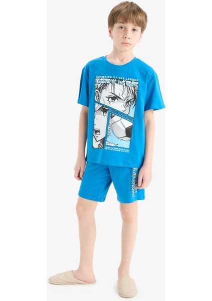 Erkek Çocuk Pijama Takımı Baskılı Kısa Kollu Üst Beli Lastikli Şort E2695A825HS