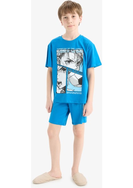Erkek Çocuk Pijama Takımı Baskılı Kısa Kollu Üst Beli Lastikli Şort E2695A825HS
