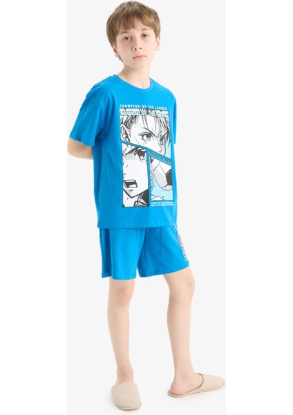 Erkek Çocuk Pijama Takımı Baskılı Kısa Kollu Üst Beli Lastikli Şort E2695A825HS
