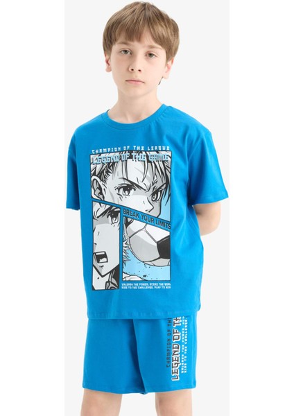 Erkek Çocuk Pijama Takımı Baskılı Kısa Kollu Üst Beli Lastikli Şort E2695A825HS