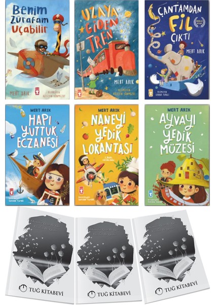Benim Zürafam Uçabilir-Uzaya Giden Tren-Çantamdan Fil Çıktı-Hapı Yuttuk Eczanesi-Naneyi Yedik Lokantası-Ayvayı Yedik Müzesi 6lı Set Mert Arık + Hediyeli