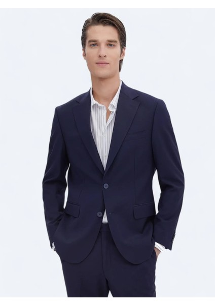 Saks Düz Modern Fit Yün Karışımlı Takım Elbise