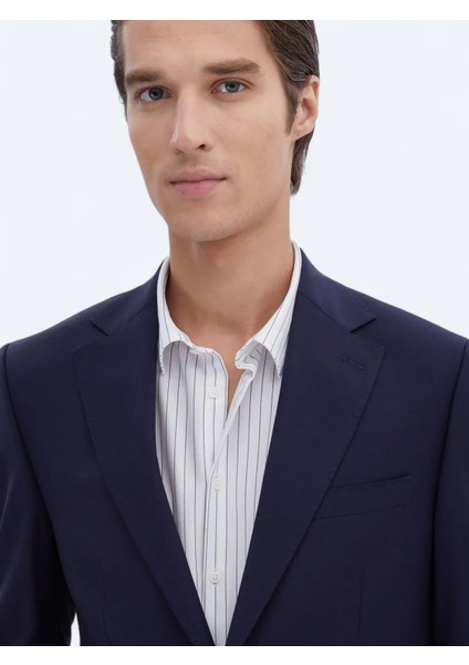 Saks Düz Modern Fit Yün Karışımlı Takım Elbise