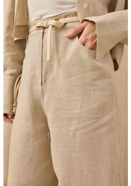 Midi Keten Pantolon Sedef