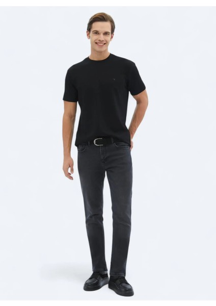 Siyah Düz Bisiklet Yaka T-Shirt