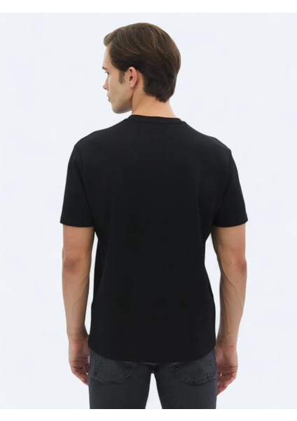 Siyah Düz Bisiklet Yaka T-Shirt