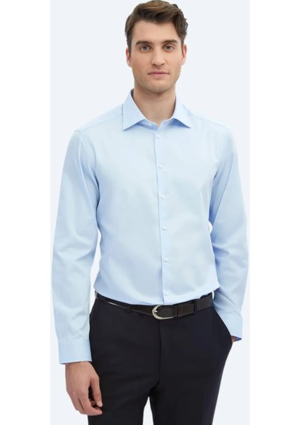 Koyu Mavi Düz Slim Fit Dokuma Klasik %100 Pamuk Gömlek