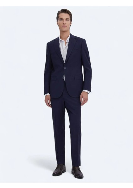 Saks Düz Modern Fit Yün Karışımlı Takım Elbise