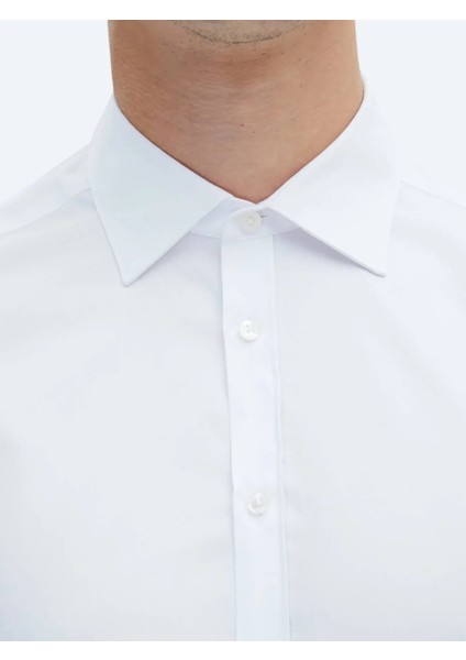 Beyaz Düz Slim Fit Dokuma Klasik %100 Pamuk Gömlek fırsatları