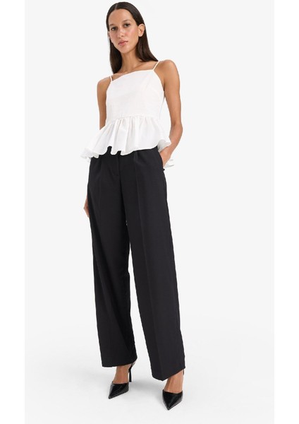 Fitted Volanlı Poplin Askılı Beyaz Bluz F2317AX25SM