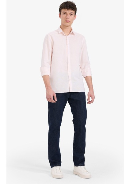 Regular Fit Polo Yaka Keten Yazlık Uzun Kollu Gömlek E1729AX25SP