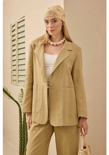 Keten Blazer Ceket Açık Camel