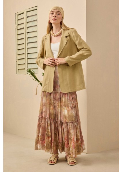 Keten Blazer Ceket Açık Camel