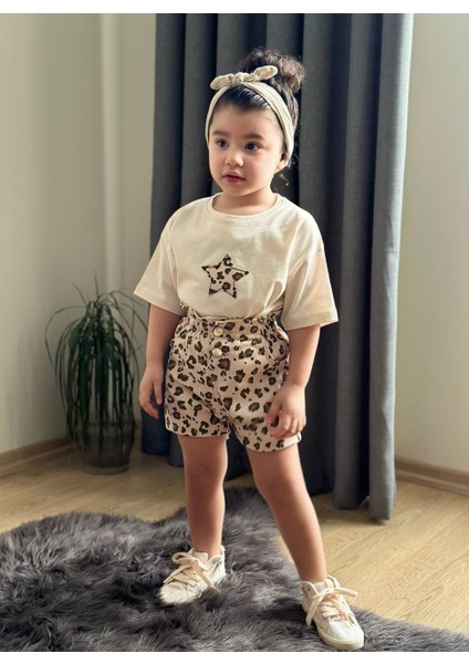 Kız Çocuk Leopar Desenli Şortlu 2li Takım modelleri