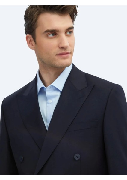 Lacivert Düz Modern Fit Yün Karışımlı Takım Elbise modelleri
