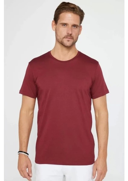 Unisex Düz Biskilet Yaka Oversize T-Shirt - Bordo