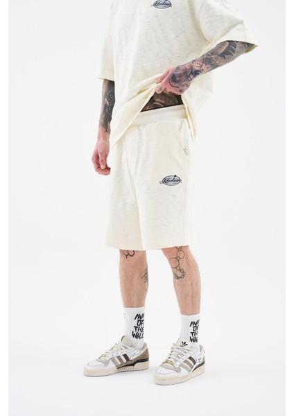 Erkek Premium Fabric Printed Ekru Şort