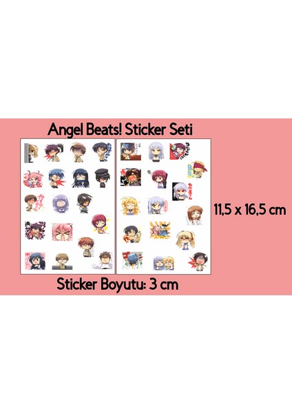 Angel Beats! Sticker Seti 3 cm - Anime Sticker Seti