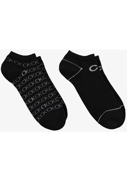 Kadın Ck 2'li Sneaker All Over Logo Çorap - Siyah