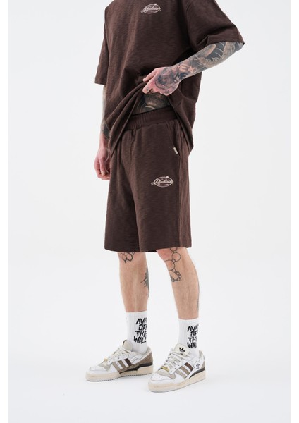 Erkek Premium Fabric Printed Kahverengi Şort