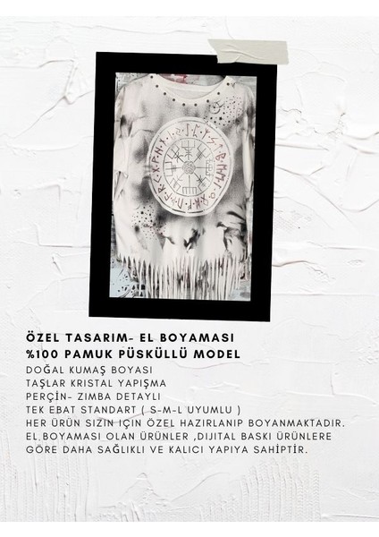El Boyaması Püsküllü Model Beyaz T-Shirt
