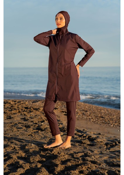 Bordo Renk Paraşüt Kumaş Tesettür Mayo