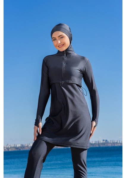 Rukomayo Gri Crop Model Lycra ( Su Itici ve Çabuk Kuruyan ) Kumaş Tesettür Mayo fiyatları