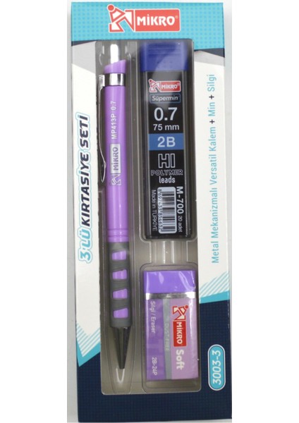 Kırtasiye Okul Seti Versatil 3 Lü 0,7 ( Kalem+Silgi+Uç) MK-3003-3