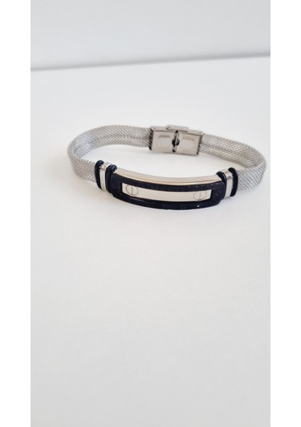 316L Paslanmaz Çelik Siyah Detaylı Gümüş Renk Bileklik fiyatları