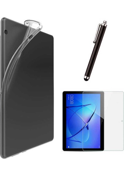 Huawei Mediapad T5 10,1 Inç Uyumlu Şeffaf Kılıf Cam Kalem Set