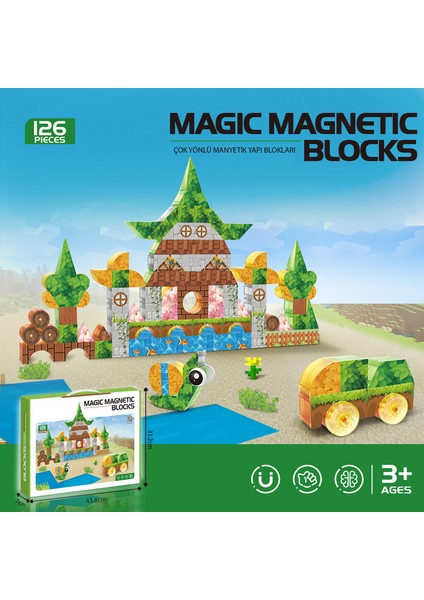 Manyetik Oyuncak Manyetik Blok Seti Stem Oyuncak 126 Parça Dıy Manyetik Küpler Stickerlı