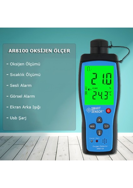 Hassas Ortam Oksijen Ölçüm Cihazı | Smart Sensor Ar 8100