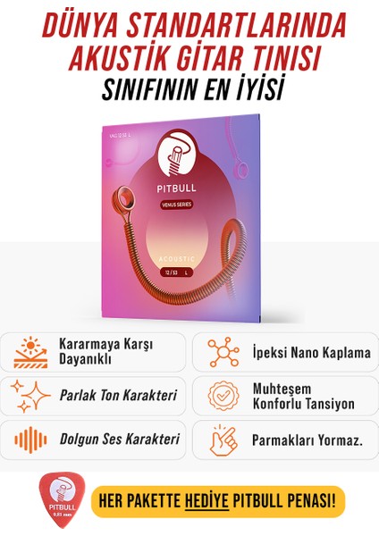 Venus Series Vag 12-53 L Takım Tel Akustik Gitar Teli 12-53
