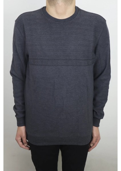 Fistan Store Erkek Füme Desenli Spor Kesim Normal Kalıp Bisiklet Yaka Selanik Kumaşlı Kışlık Kazak