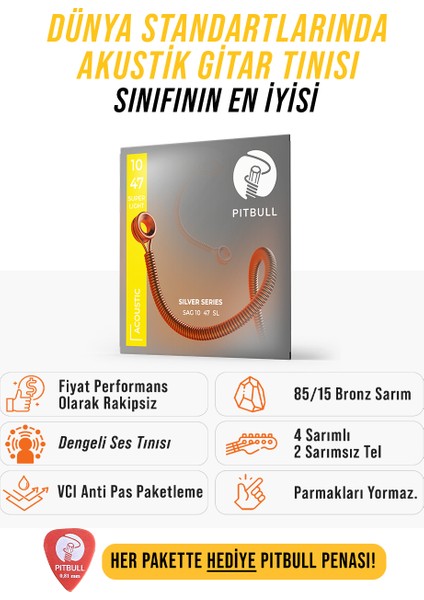 Silver Series Sag 10-47 Sl Takım Tel Akustik Gitar Teli 010-047