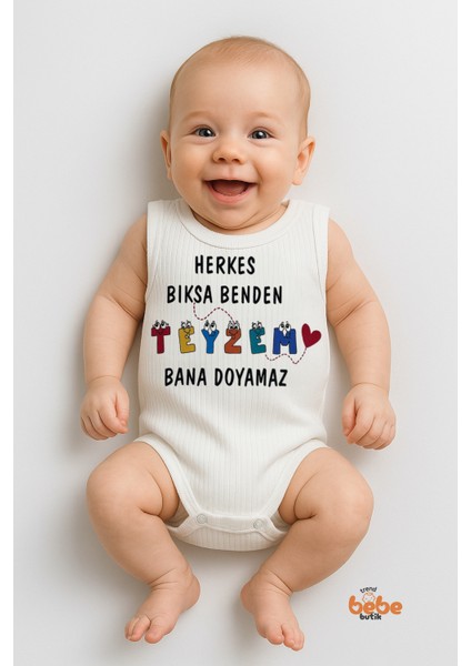 Herkes Bıksa Benden Teyzem Bana Doyamaz Yazılı 6-36 Ay Çıtçıtlı Zıbın Pamuklu Ribana Tulum Body