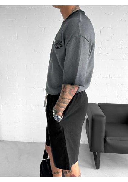 Erkek Yıkamalı Oversize T-Shirt Siyah indirimleri