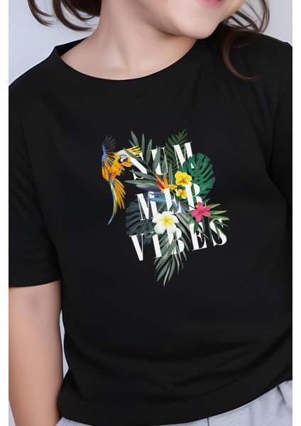 Kız Çocuk Basic Summer Papağan Baskılı T-Shirt modelleri