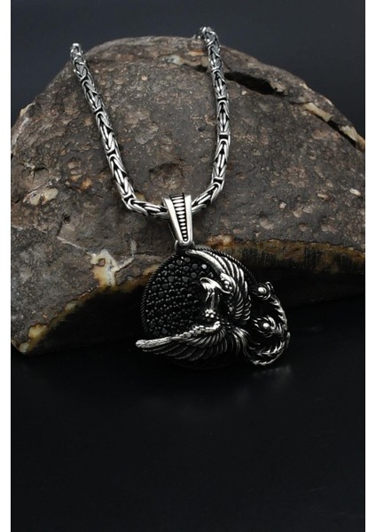 Anka Kuşu Figürlü 925 Ayar Gümüş Kolye Kral Zincir 2mm 901859