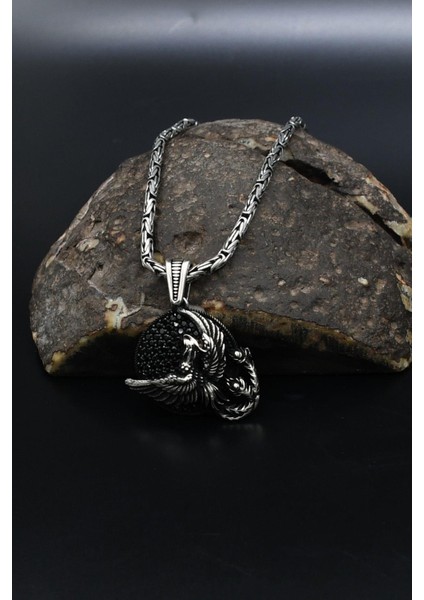 Anka Kuşu Figürlü 925 Ayar Gümüş Kolye Kral Zincir 2mm 901859 modelleri