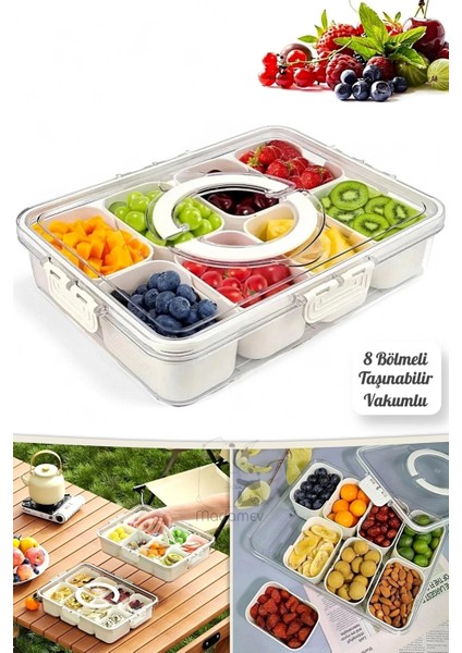 8 Bölmeli Taşınabilir Kilit Kapaklı Saklama Kabı Kahvaltılık Organizer Piknik Seti Gıda Kutusu