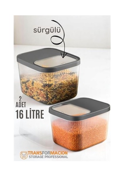 Erzak Bakliyat Kutusu Sürgülü Kapak Saklama Kabı 16 Litre 2 Adet