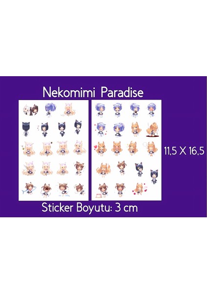Nekomimi Paradise Sticker Seti Adet 3 cm - Anime Sticker Seti fiyatları