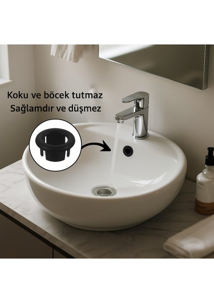 Desıphon Siyah Renkli, Şık Tasarımlı, Estetik ve Uyumlu Lavabo Taşma Yüzüğü – Standart Model modelleri