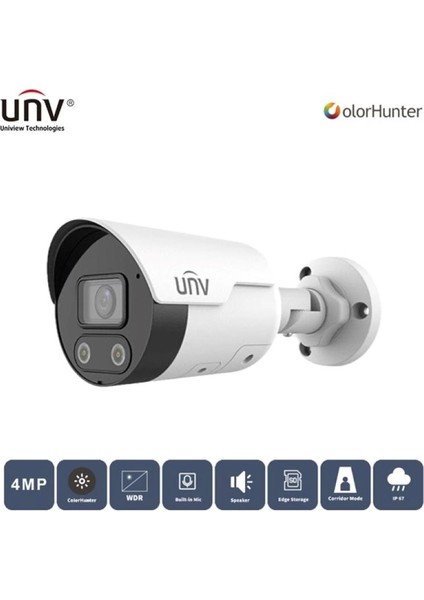 Unv 4mp IPC2124LE-ADF28-KMC-WL 2.8mm 50MT Colorhunter IP67 H265+ Ir Bullet Ip Kamera (Dahili Sesli ve Hoparlörlü)