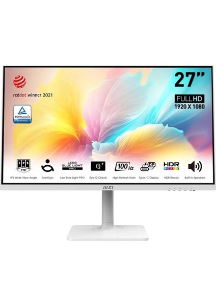 Msı 27 IPS Modern MD2712PW 1ms 100HZ HDMI Pıvot Ev Ofis Monitörü 1920X1080 Beyaz