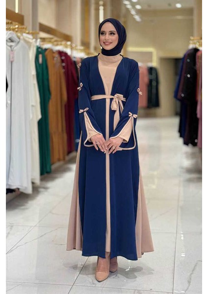 Fiyonk Detaylı Abaya Elbise Takım 3955 Lacivert
