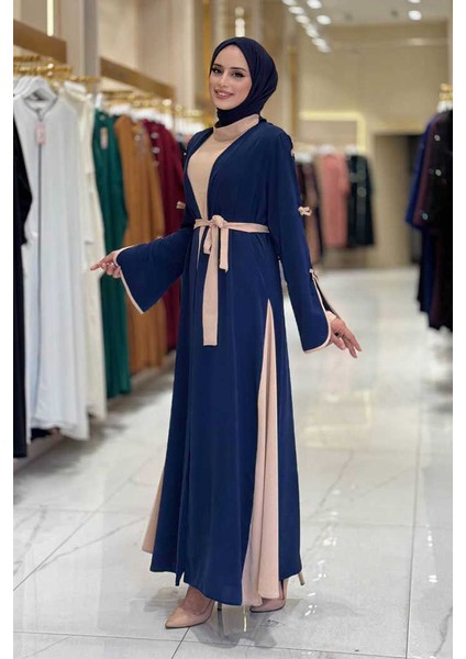 Fiyonk Detaylı Abaya Elbise Takım 3955 Lacivert modelleri